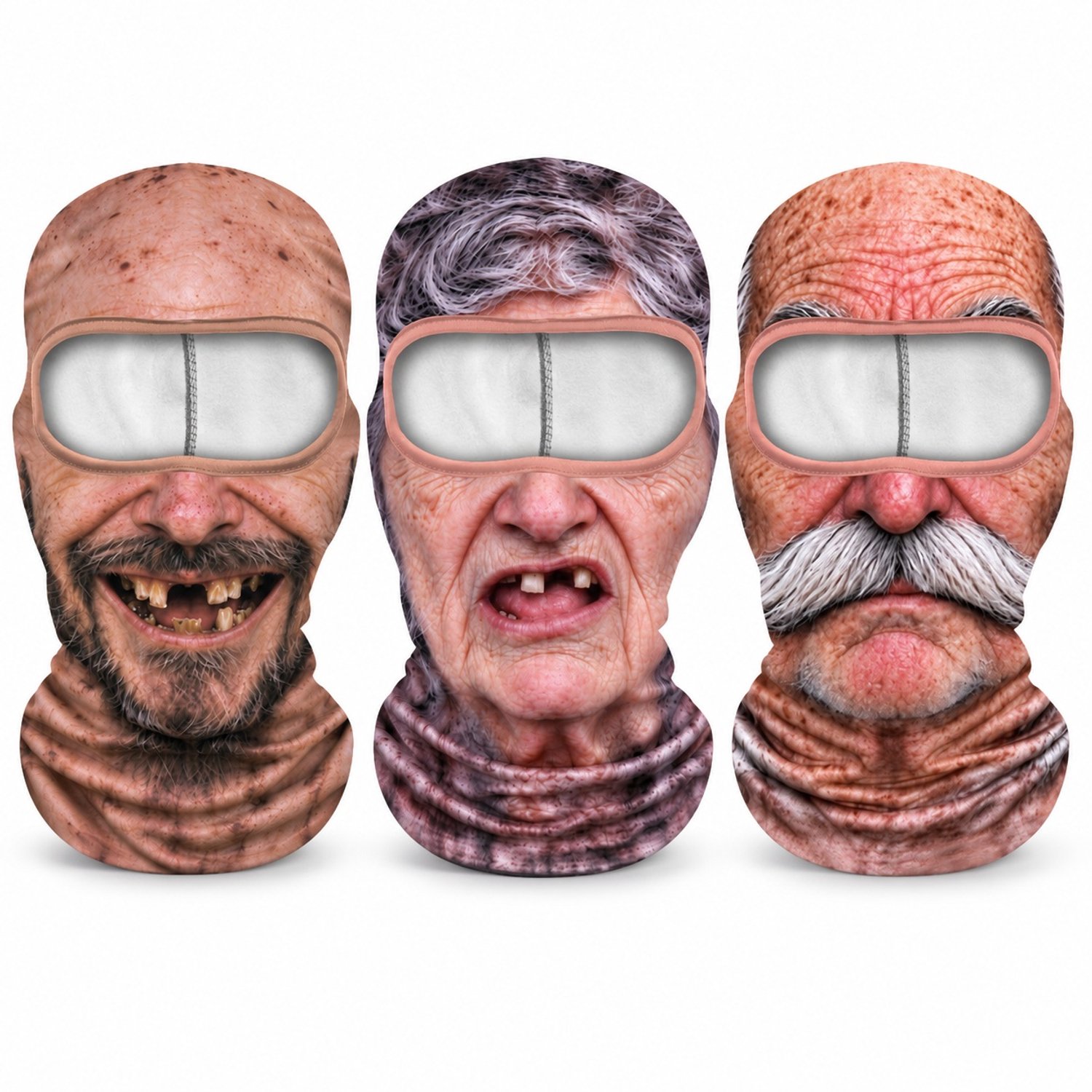VHV-Grappige Bivakmuts 3 Stuks 3D Realistische Balaclava Gezichtsmaskers met Fleece Voering Rekbaar Nylon en Spandex One Carnaval & Festivals 19 x 28 x 2 cm Multicolor