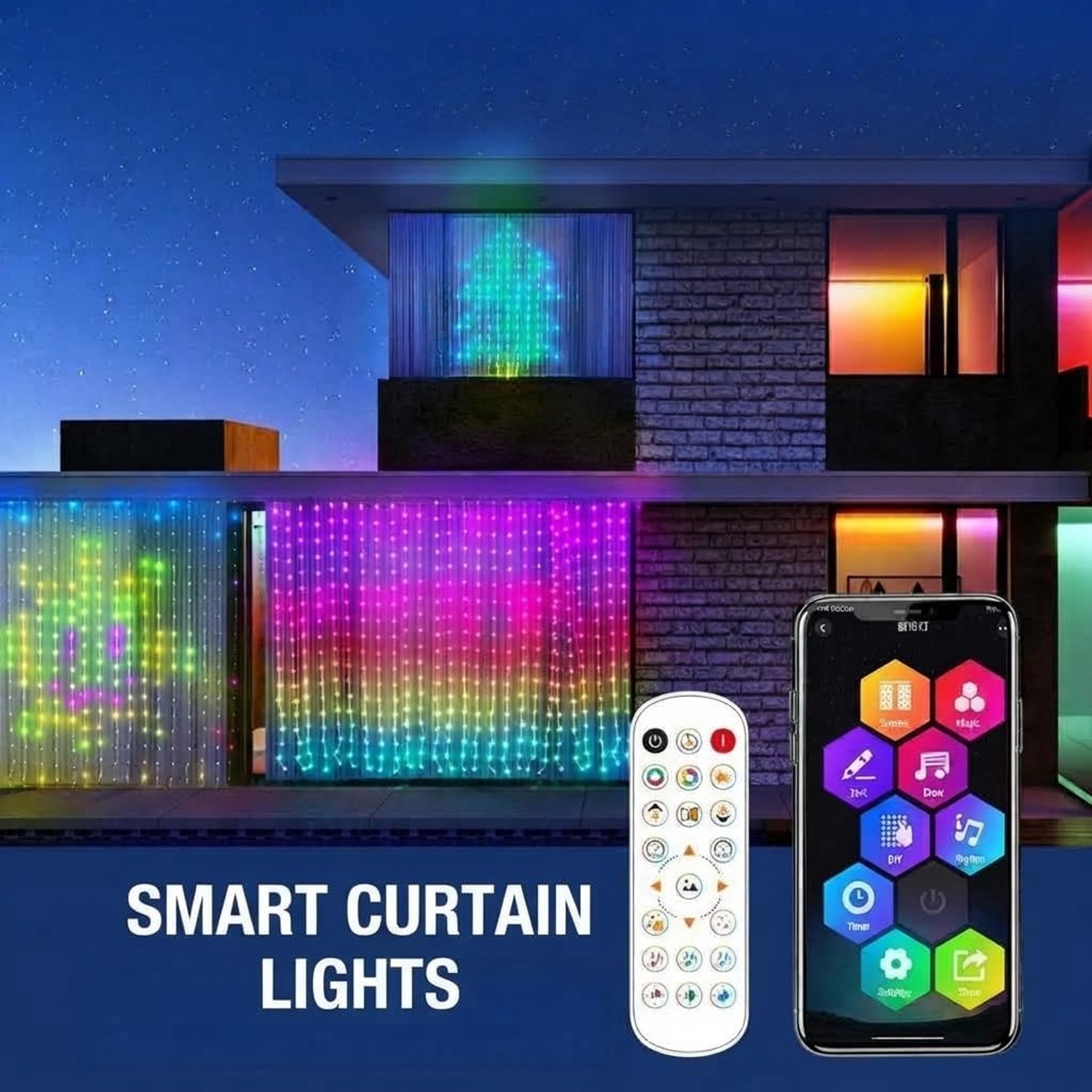 3×3M LED Gordijnverlichting - 400 RGB LED - Smart LED Lichtgordijn - Kerstverlichting Buiten - IP68 Waterdicht - Slimme RGB Sfeerverlichting met App, Dimbaar, Muziekgestuurd & DIY Patronen, Feestverlichting en Kerst, Gordijnen, Buitenmuren -TENGYIF® – foto 2