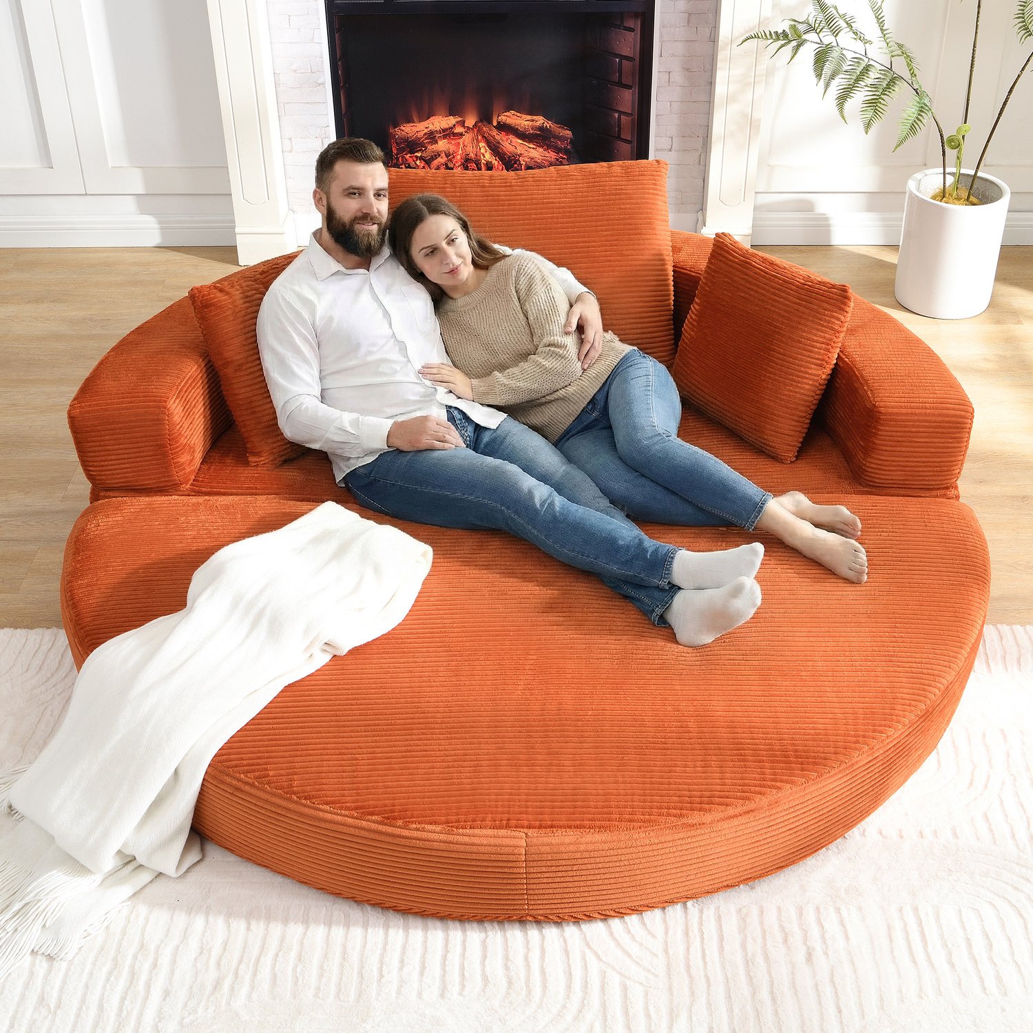 CHICFURN Slaapbank - Uitklapbaar - Ovale vorm - Oranje