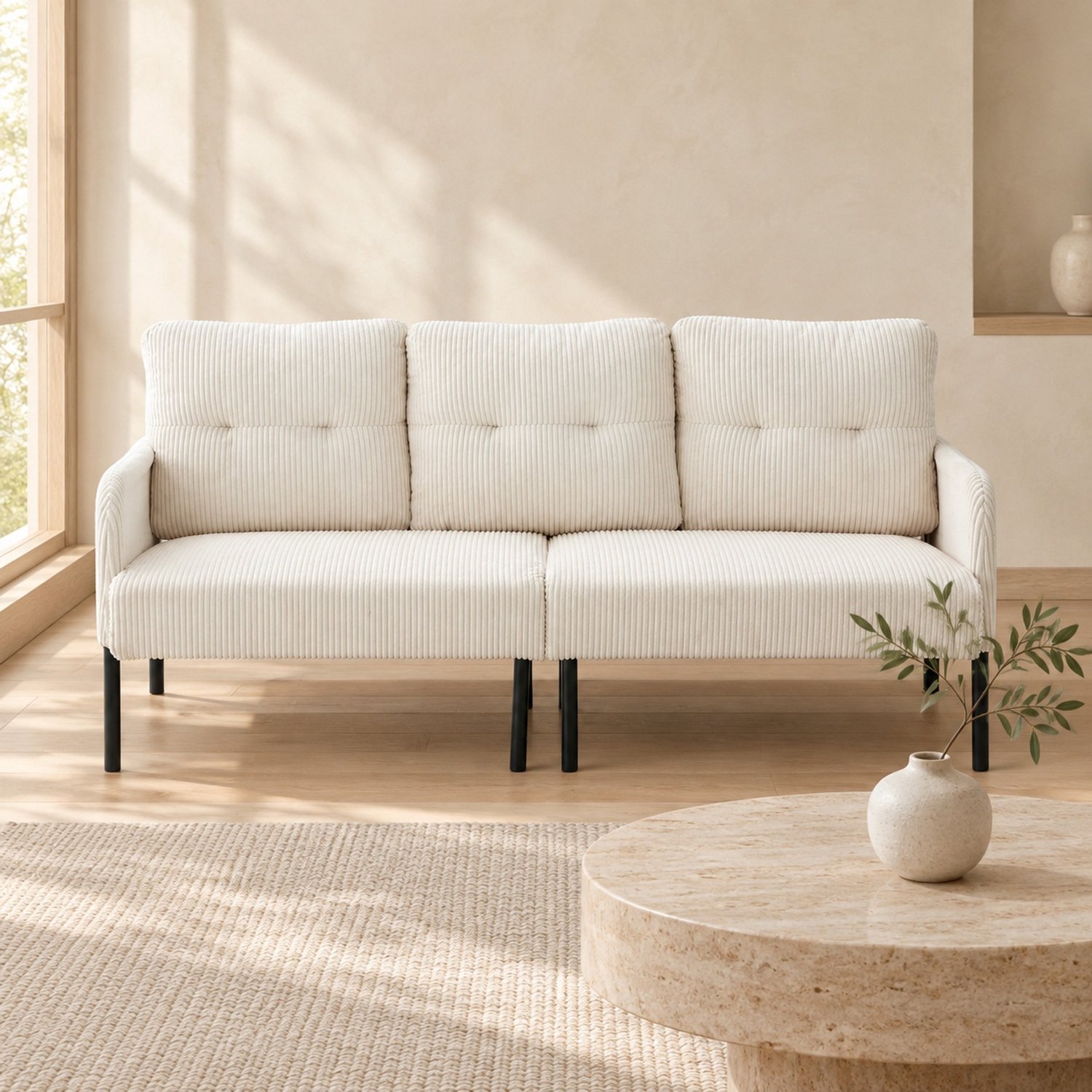 CHICFURN 3-zitsbank - Zijvak - Metalen poten - Beige