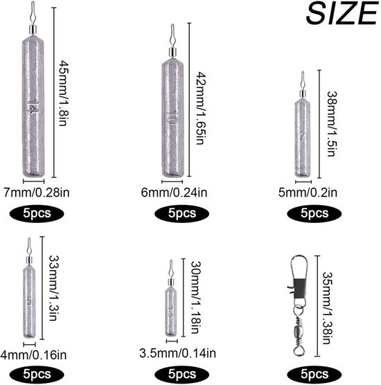 Set van 25 Drop Shot Gewichten voor Vissen — afbeelding 2