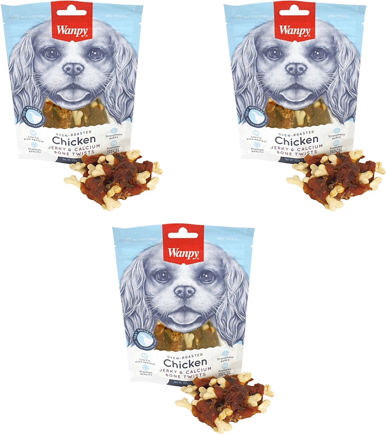 Hondenvoer Wanpy - Kip Jerky Snacks 100g - 3 stuks - Multipack