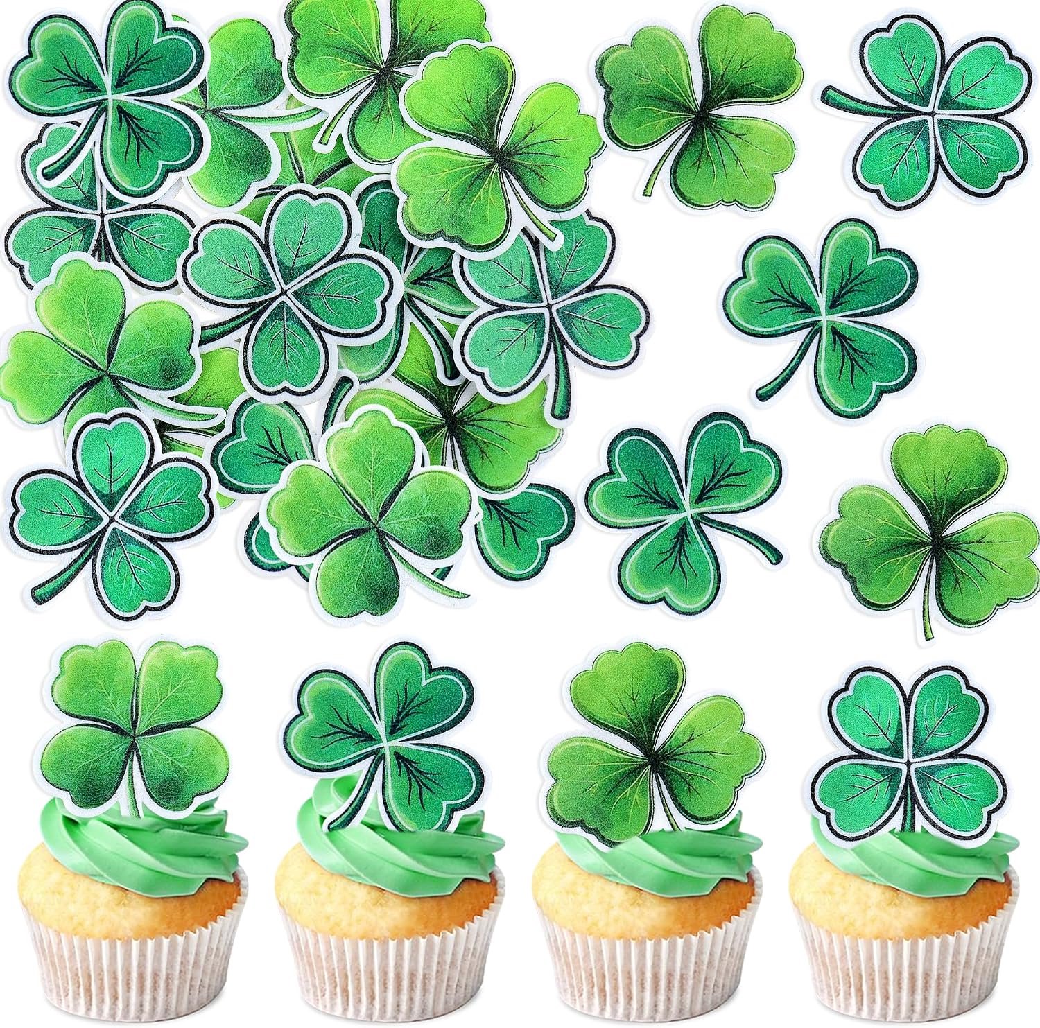 40 Stuks Eetbare Vierbladige Klaverbladjes voor Taart St. Patrick's Day