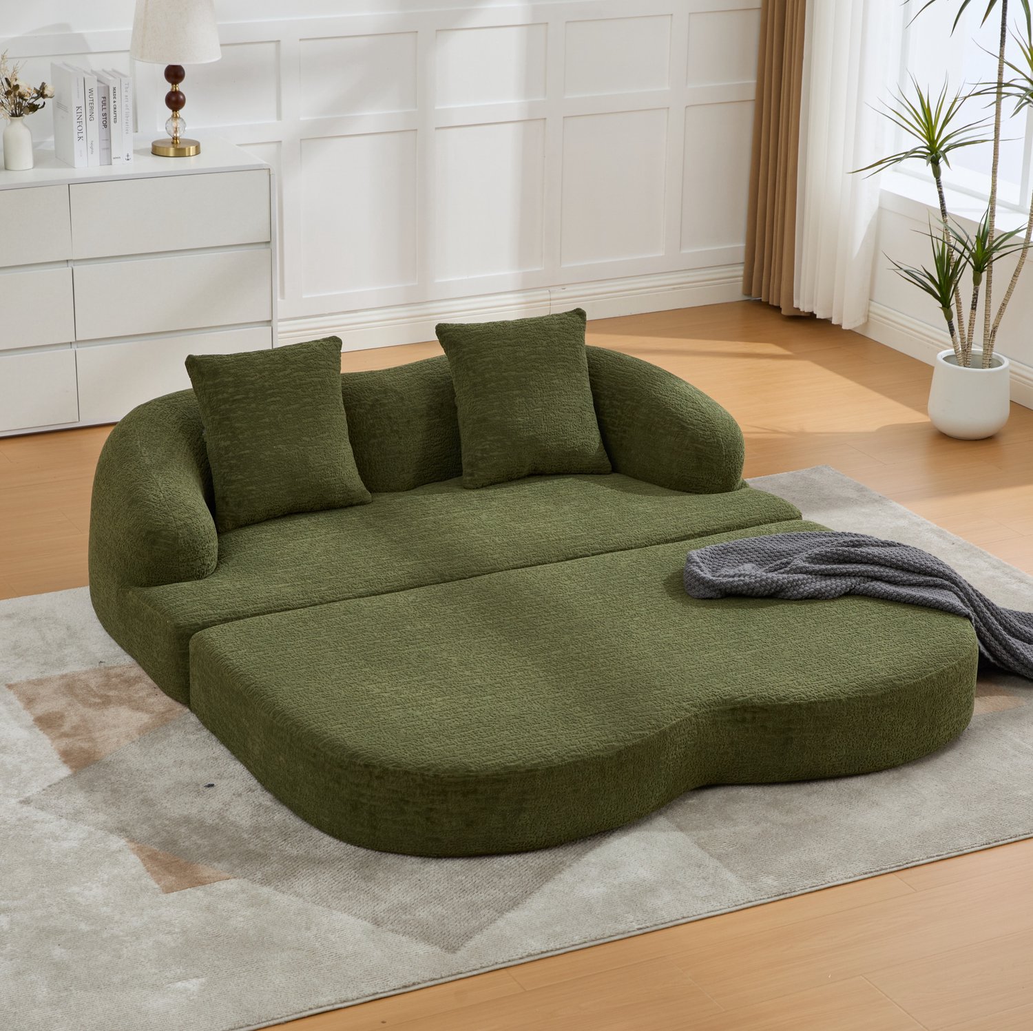 CHICFURN Slaapbank 157 cm - Uitklapbaar - 2-zits - Chenille - Groen