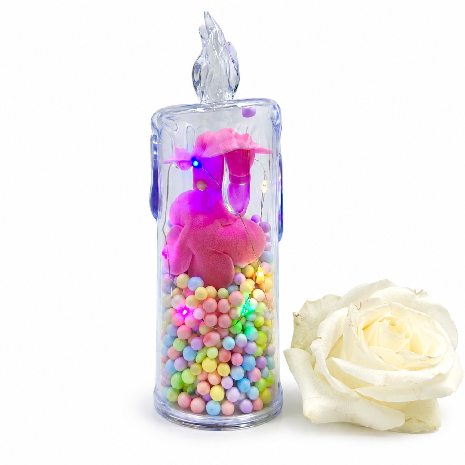 SWGOTA led kaarsen - decoratieve rozenkaars, 5,5 x 18 cm, transparant met gekleurde lichtpunten, druipvorm, zonder voet, in individuele kleurendoos