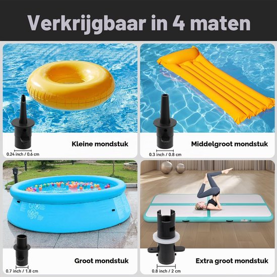 Draagbare luchtpomp met 4 mondstukken, 400 W-600 W, ultrasnel oppompen voor matrassen, zwembaden en zwemhulpen (AC 220-240 V) — afbeelding 4