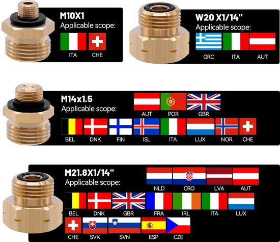 Set van 4 Gasfles Adapters voor Europa — afbeelding 4