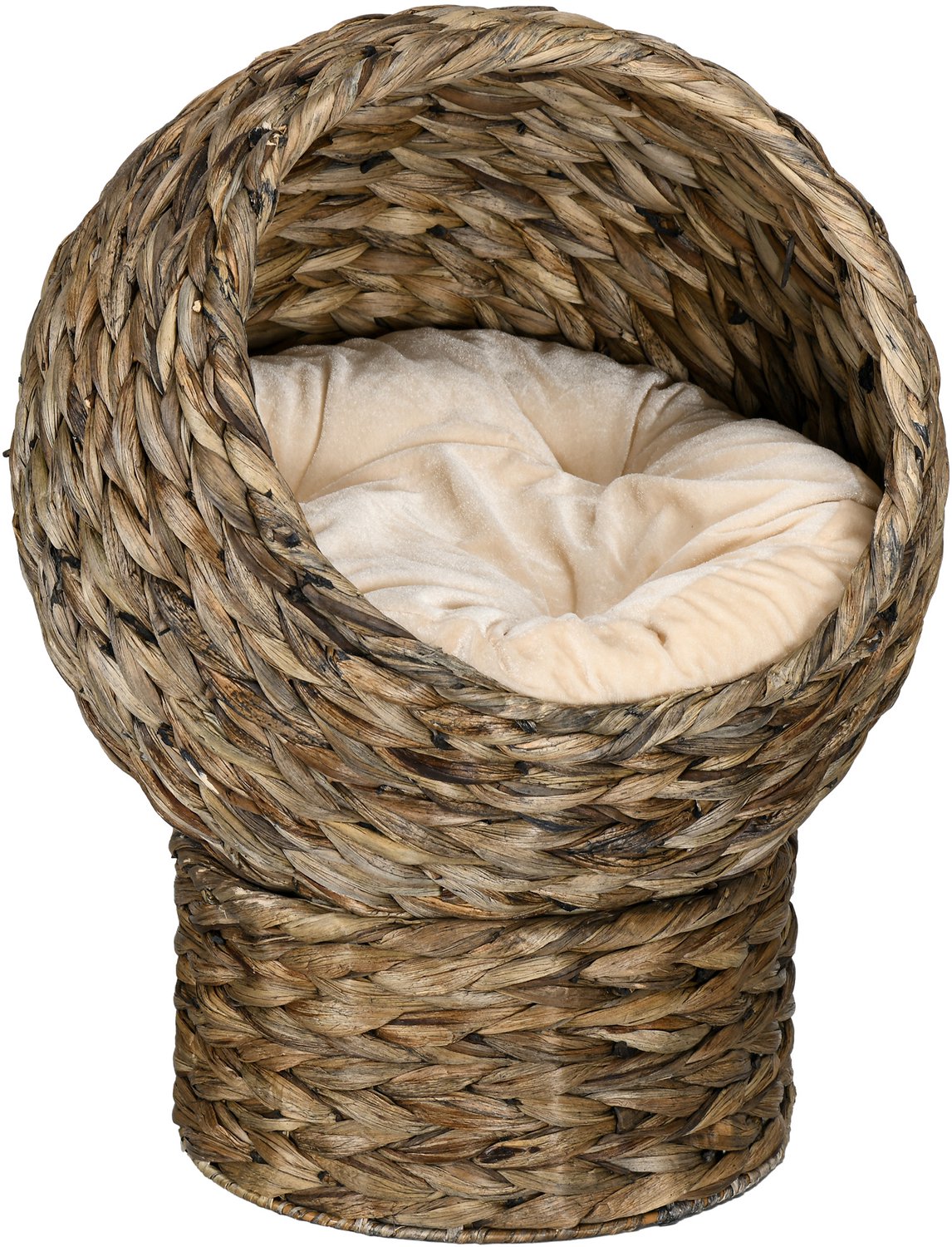 Pawona Verhoogde kattenmand van waterhyacint - Met kussen - 40 x 37 x 51 cm - Koffiekleur