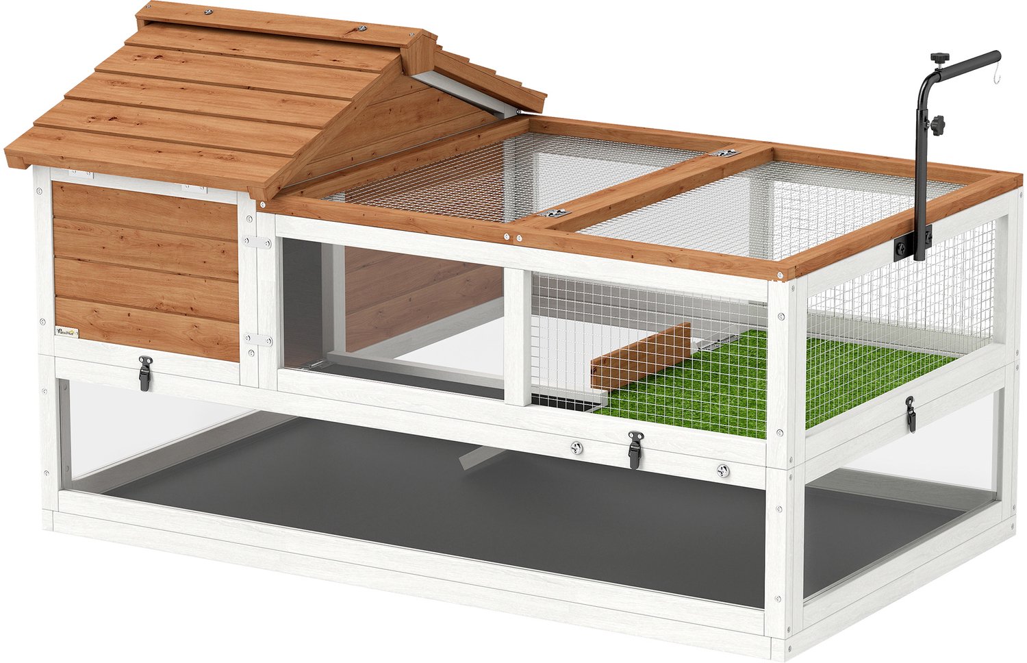 Pawona Schildkrötenhuis met 2 niveaus - Met lampenhouder en observatievenster - 116 x 70,5 x 69,5 cm - Wit/Oranje