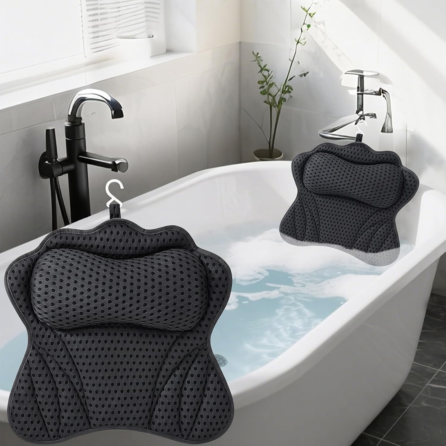 Badkussen, 4D Air-Mesh met ondersteuning voor hoofd, nek, schouders en rug, spa-kussen, geschikt voor alle badkamers
