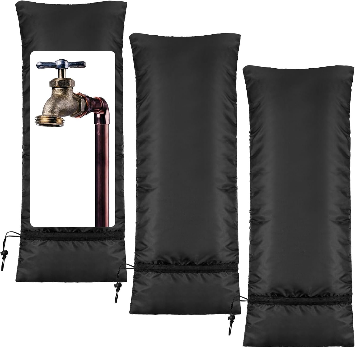YAGXIG buitenkraanafdekking - kraanbeschermhoes - geïsoleerde antivriesslangafdekking - sprinklervriesbeschermer - buitenwinterpijpkraanafdekking - (zwart, 28 "X 15") - 2 stuks