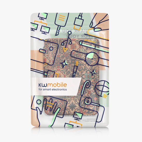 kwmobile e-reader hoesje geschikt voor Kobo Clara BW / Colour hoes - E reader flip case met magnetische sluiting - Ereader cover - Tegelmotief design in bruin / blauw / rood — afbeelding 5