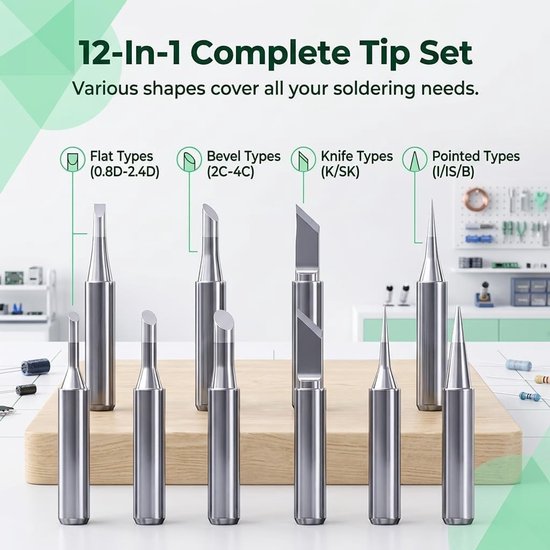Set van 12 Vervangende Loodpunten voor Soldeerstation en Lasmachines - Compatibel met Diverse Modellen, Ideaal voor Elektronica en Hobbyprojecten — afbeelding 2