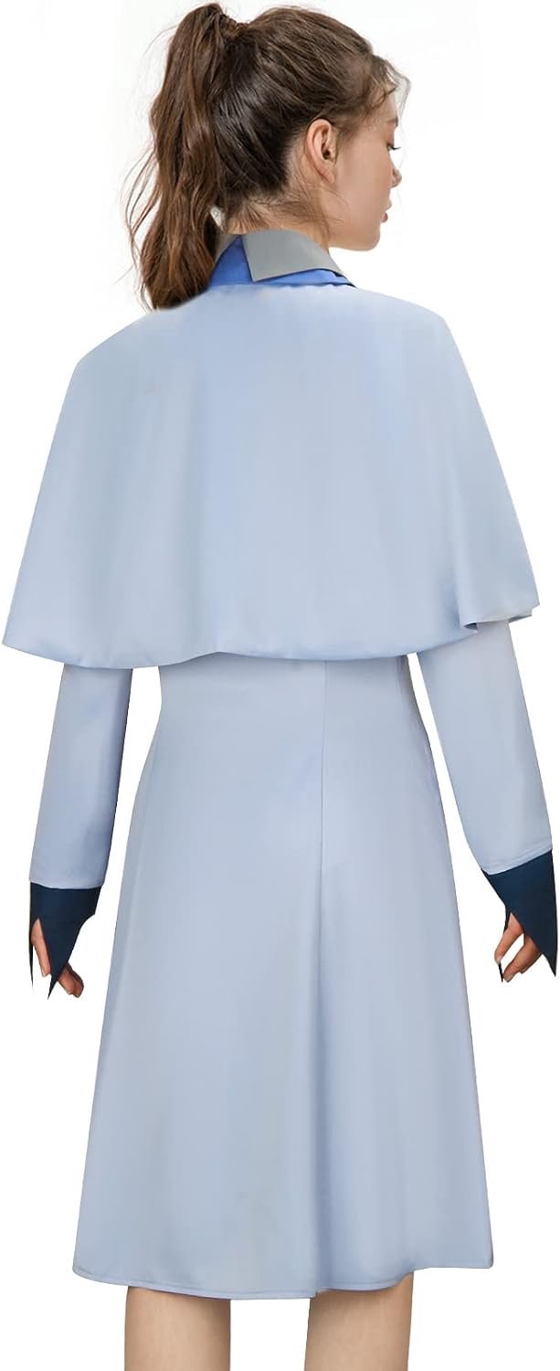 Delacour-kostuum voor dames, lichtblauwe jurk met cape, Halloween magische cosplay-outfit