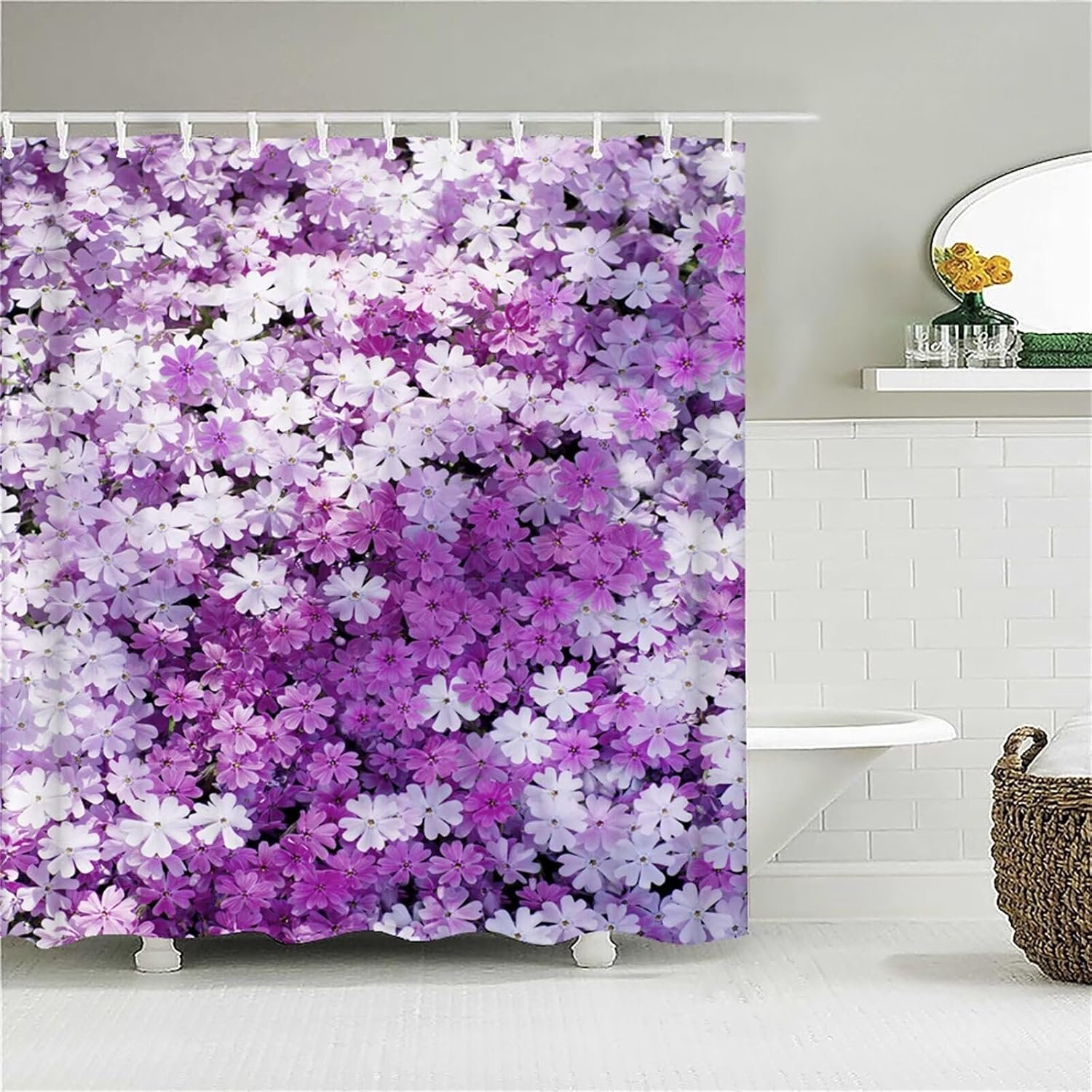 Boeket douchegordijn, wasbare badgordijnen, met 12 haken en verzwaarde zoom, stoffen douchegordijnen voor buiten, waterdicht polyester voor bad en douchecabine, B 200 x L 170 cm B 79 x L