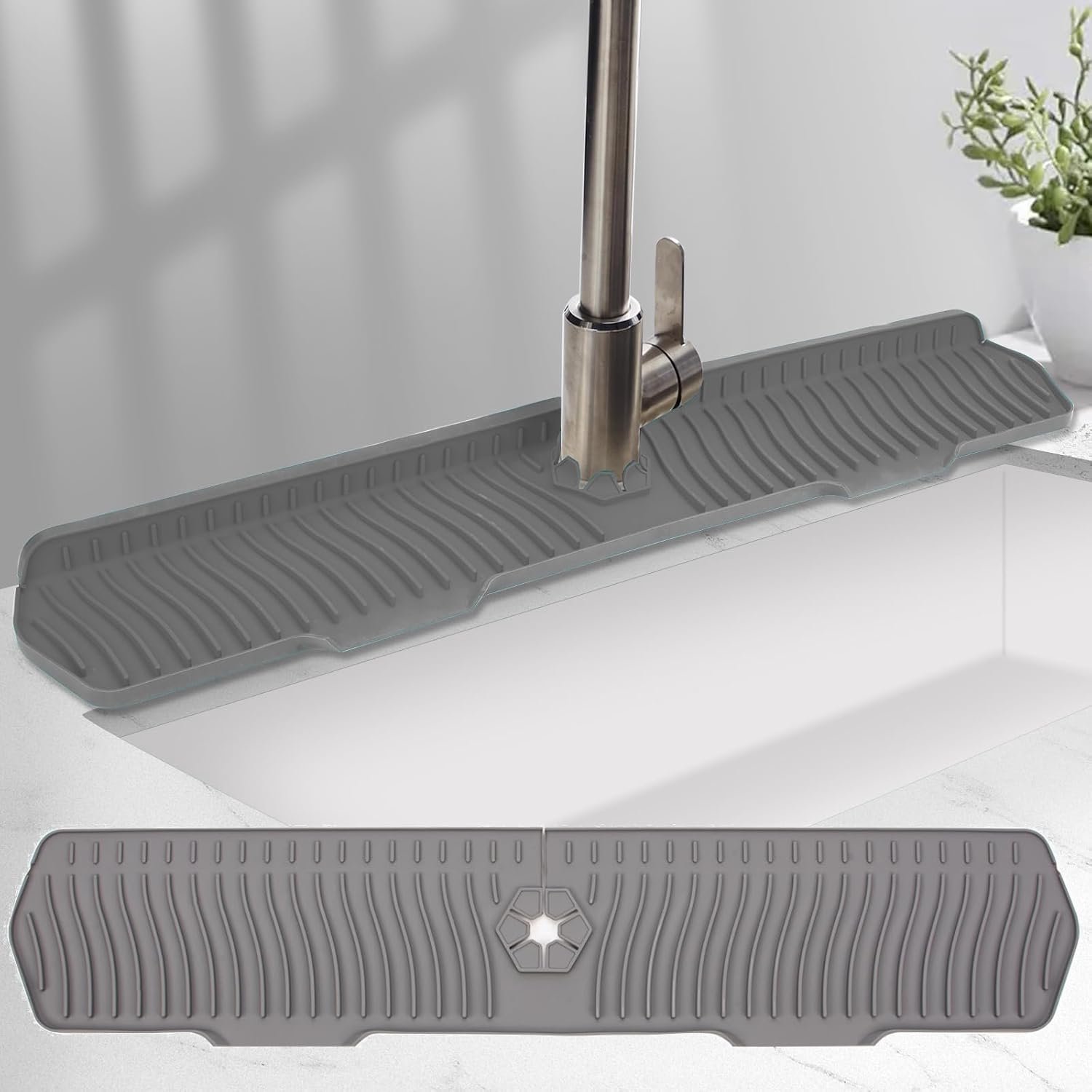 Spatbescherming voor aanrecht 29,7 x 5,7 inch, groot formaat spatbescherming voor aanrecht, siliconen gootsteenkraan droogmat, kraanmat spatvanger, multifunctioneel voor gootsteen, badkamer (grijs)