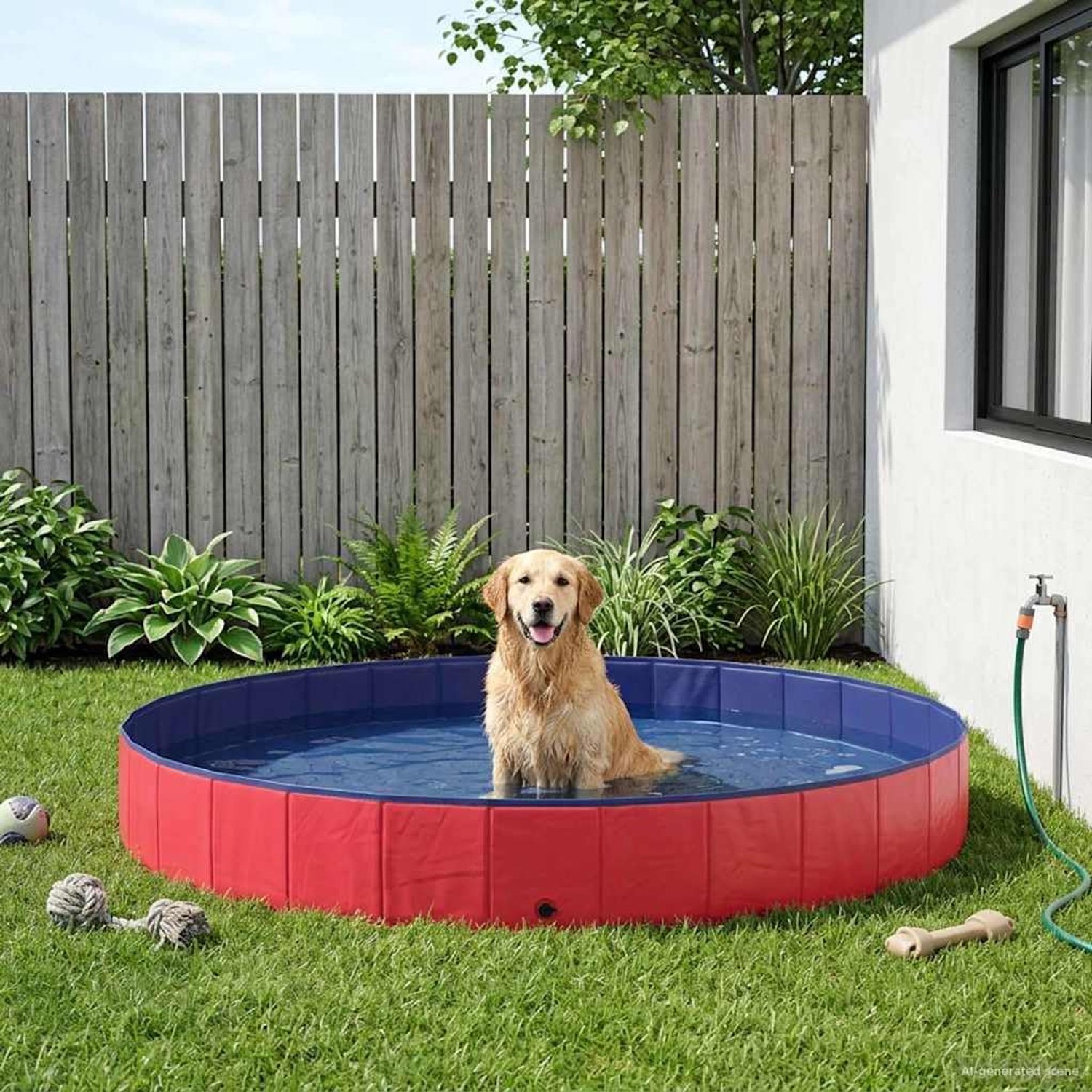Hondenzwembad, diameter 300 x 38 cm, opvouwbaar zwembad voor honden, van robuust pvc, voor tuin en achtertuin, rood
