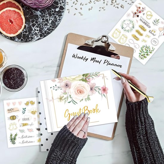 120 Pagina's Trouwgastenboek met Bloemenprint - Inclusief 4 Pagina's Personaliseerde Stickers en 1 Luxe Pen - Dik Papier met Gelinieerde en Blanco Pagina's #2 — afbeelding 5