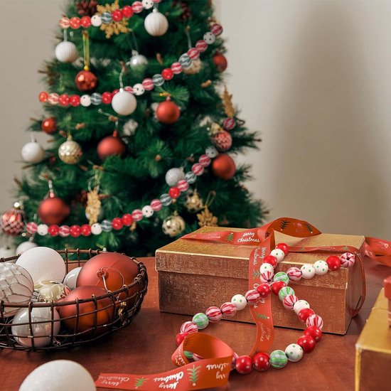 100 stuks houten kerstkralen, 16 mm, kleurrijke houten kralen met henneptouw, ronde houten kralen voor kerstversiering (kleur B) — afbeelding 5