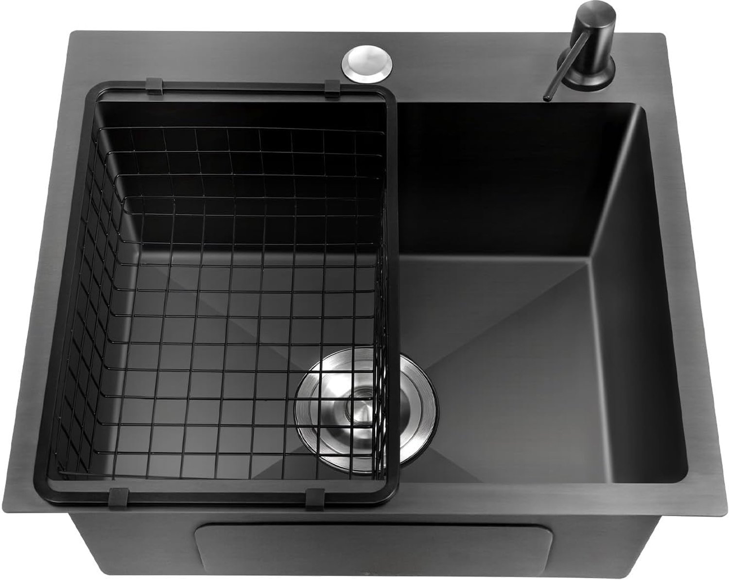 201 roestvrijstalen spoelbak zwart, gootsteen met zeepdispenser, armatuur zwart, spoelbak keuken met afdruipmand, roestvrijstalen spoelbak inbouwspoelbak 40 x 45 cm voor familie, restaurant kan worden
