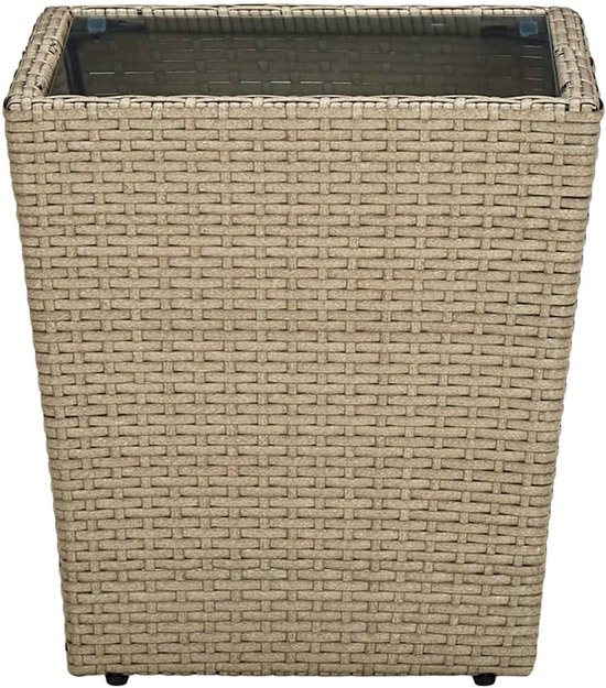 Bijzettafel, beige, 41,5 x 41,5 x 44 cm, van polyrotan en gehard glas, voor terras, tuin of buiten — afbeelding 5