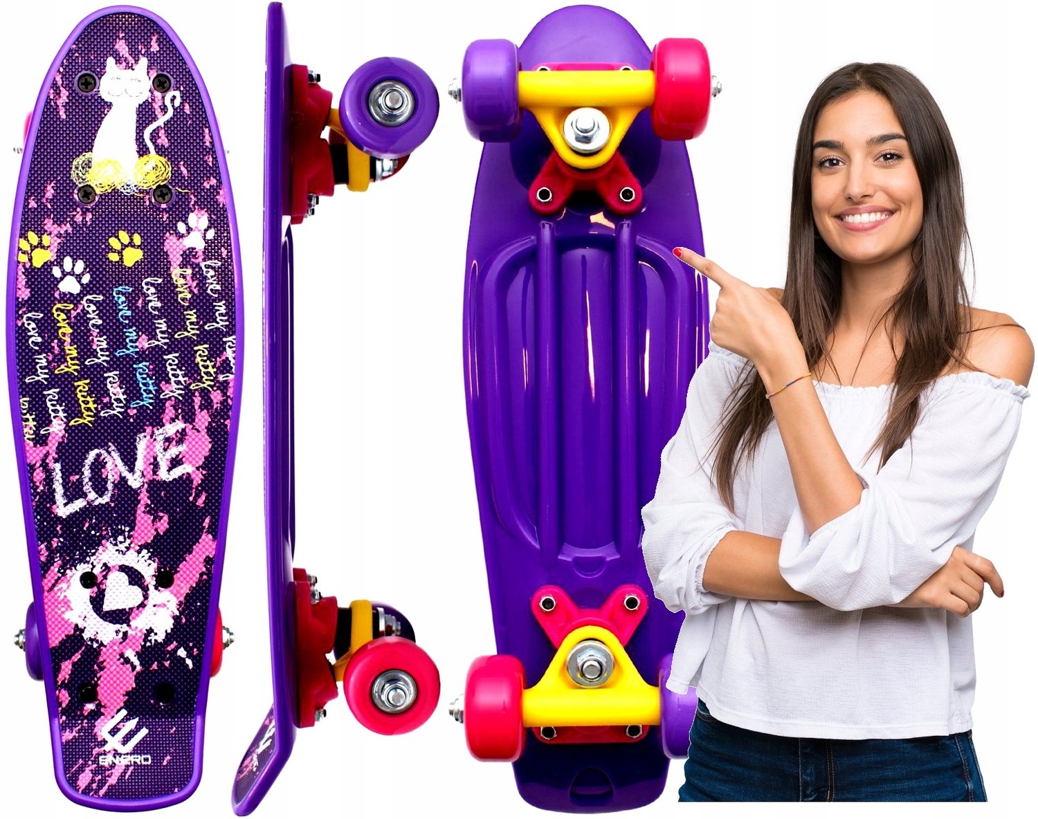 Enero Mini Love Kitty Kinder Skateboard 42cm Paars