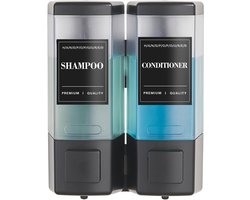 Modunful 2 stuks badzeepdispenser 500 ml met 42 waterdichte etiketten, wanddouchedispenser voor shampoo en douchegel, zonder boren, zwart