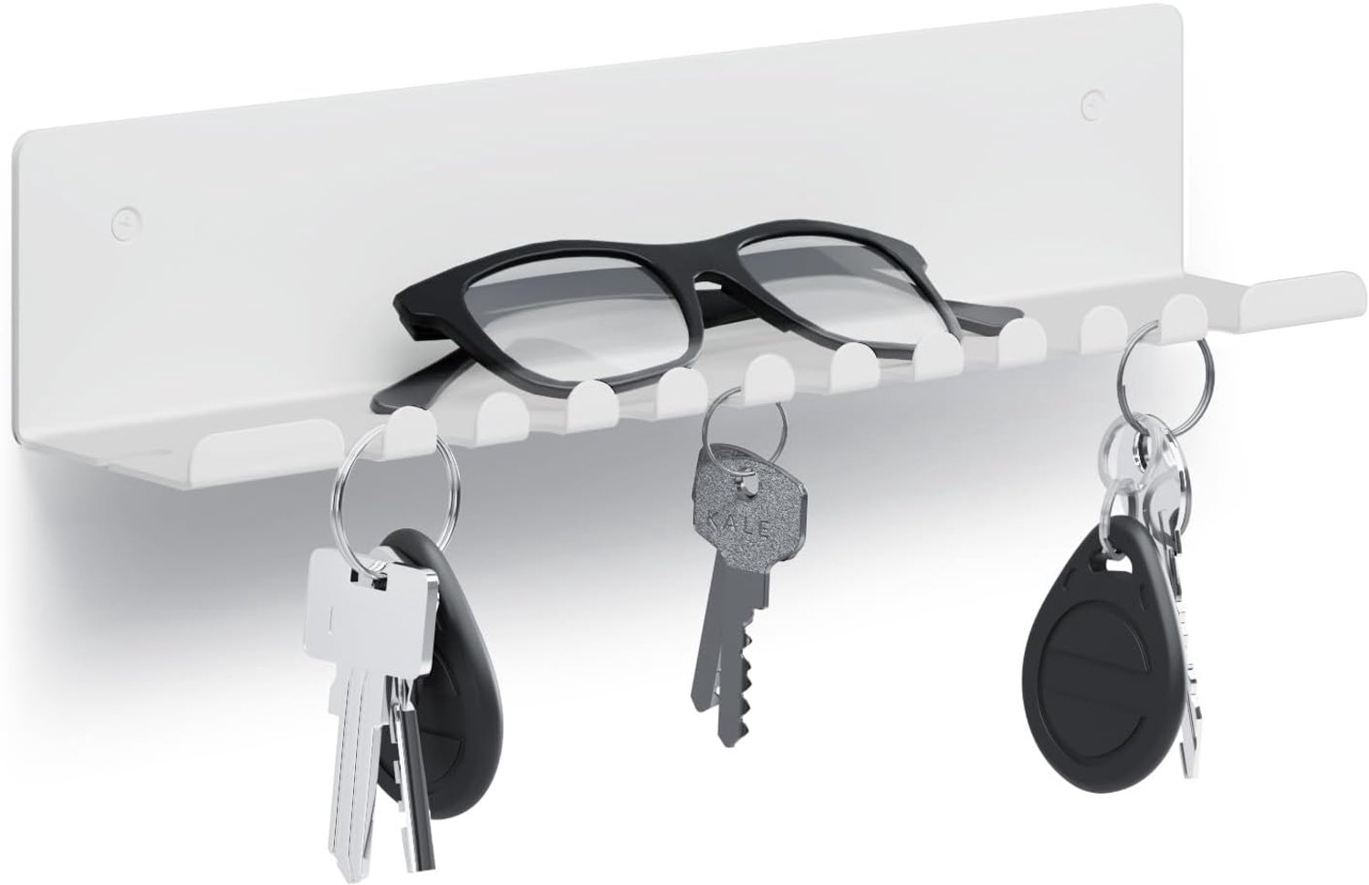 Byde Bakker wandrek 30 x 6 x 6 cm met 10 haken en oplaadkabelhouder organizer voor sleutels, brieven en kleinigheden plank van gepoedercoat plaatstaal wit