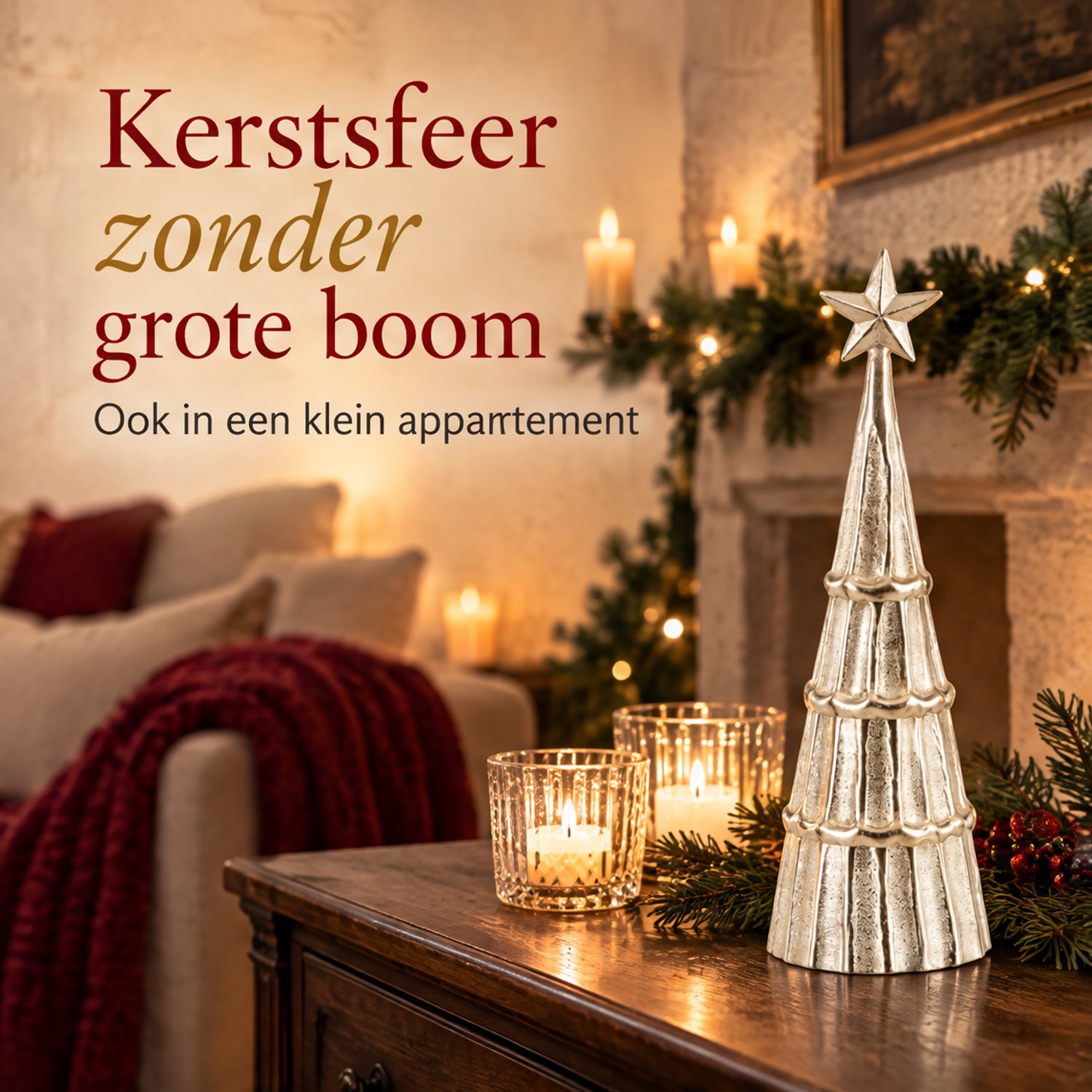 Cheqo® Decoratieve Kerstboom 35 cm - Kerstboompje Zilver met Ster - Kerstdecoratie voor Binnen - Kerst Tafeldecoratie - Kerstbeeld - Kerstversiering - Vensterbank Decoratie - Kerstfiguur - Winterdecoratie - Woonaccessoires - Kerstdeco – foto 2