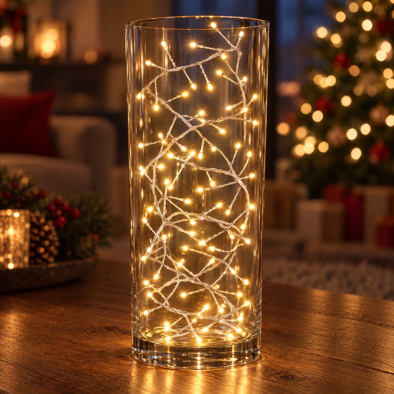 Cheqo® Kerstlampjes 100 LED - 1,2 Meter - Warm Wit - Kerstverlichting - Clusterverlichting met Zilverdraad - Draadverlichting - Micro LED - Lichtsnoer op USB - Sfeerverlichting - Feestverlichting