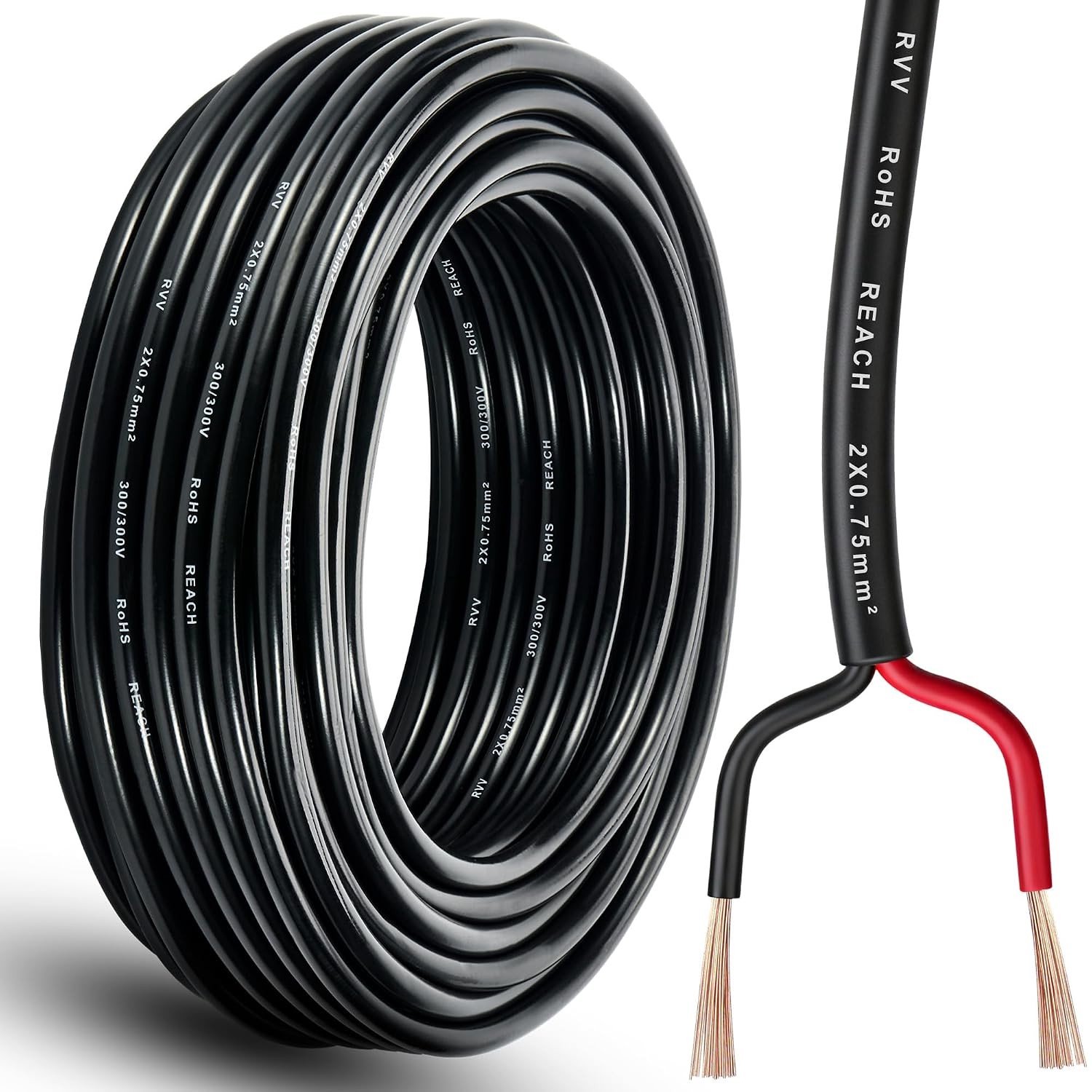 2-polige Aanhangwagen Verlichtingsdraad 0.75mm², 15M Koper Kabel voor 12V/24V, Flexibele 2-draads Verlengkabel voor Campers en Aanhangwagens, Ideaal voor LED Achterlichten en Voertuigen
