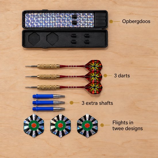 Cheqo® Dartpijlen Set van 3 - Steeltip Darts - Brass Darts met Gekartelde Grip - Complete Dartset met Opbergdoos - Inclusief 6 Flights - 3 Extra Shafts - Pijlen voor Sisal Dartbord - Darten voor Beginners en Hobbyspelers van Cheqo® — afbeelding 3
