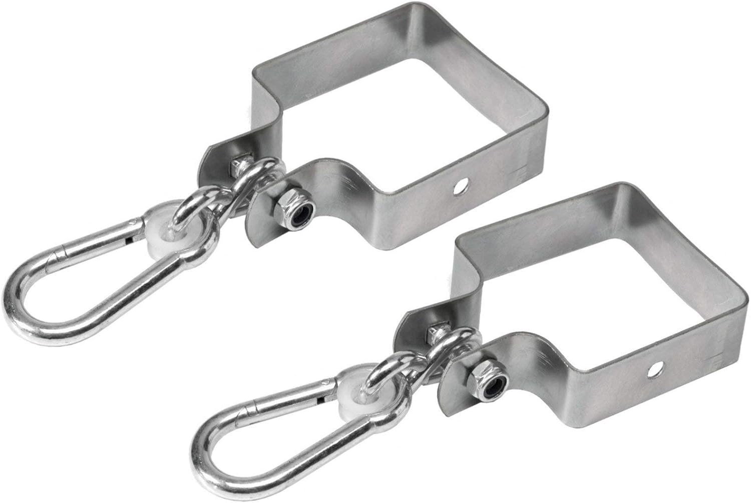 Set van 2 schommelklemmen met vierkante beugel voor 100 x 100 mm vierkante stang, karabijnhaak met nylon lager M10-schroef met veiligheidsmoer voor schommelplank, baby- en kinderschommel, 10