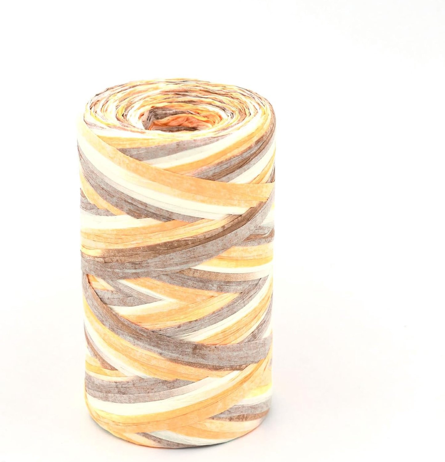 Raffiapapierlint, kleurverloop, 7 mm raffiapapierkoord, raffiapapierlint voor knutselprojecten, raffiagaren voor cadeauverpakking, weven, decoratie en tuinieren (Bruin-oranje-wit)