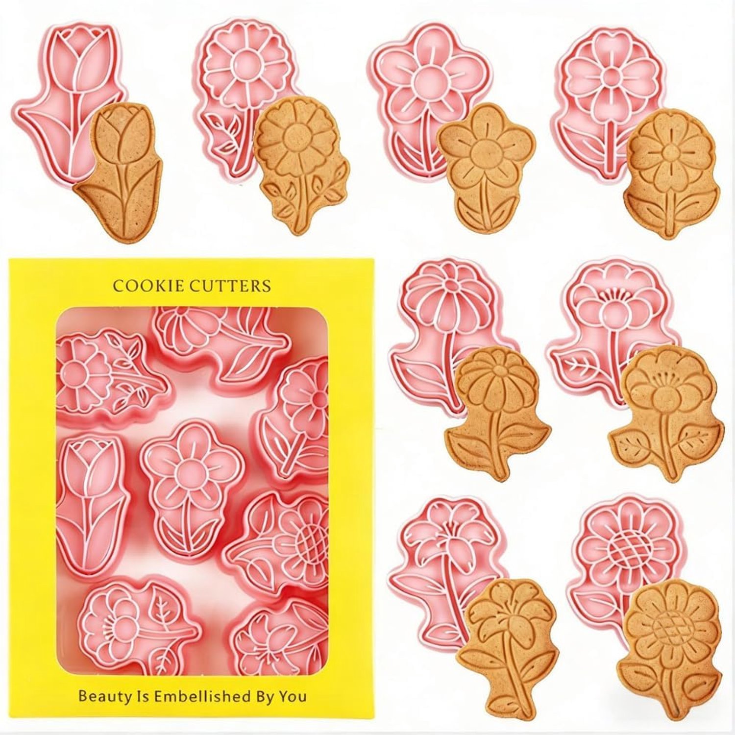 Koekjesuitsteekvormen - Set van 8 bloemen - 3D drukstempels - Perfect voor bakken - ShopVlot