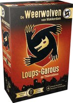 De doos van het spel 'De Weerwolven van Wakkerdam' in jubileumeditie. De voorkant toont een zwarte weerwolf op een oranje achtergrond.