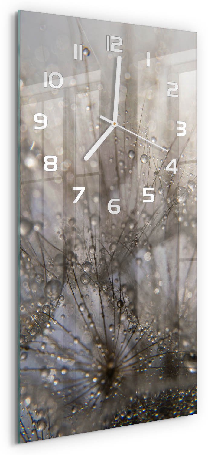 Tulup Wandklok - Paardenbloemzaden Klok Glas Met Opdruk - 30x60 cm - Wit Moderne Wandklok Glas - Witte handen - Rechthoekige Klok - Decoratieve Glazen Klok - Glazen Wandklok Design