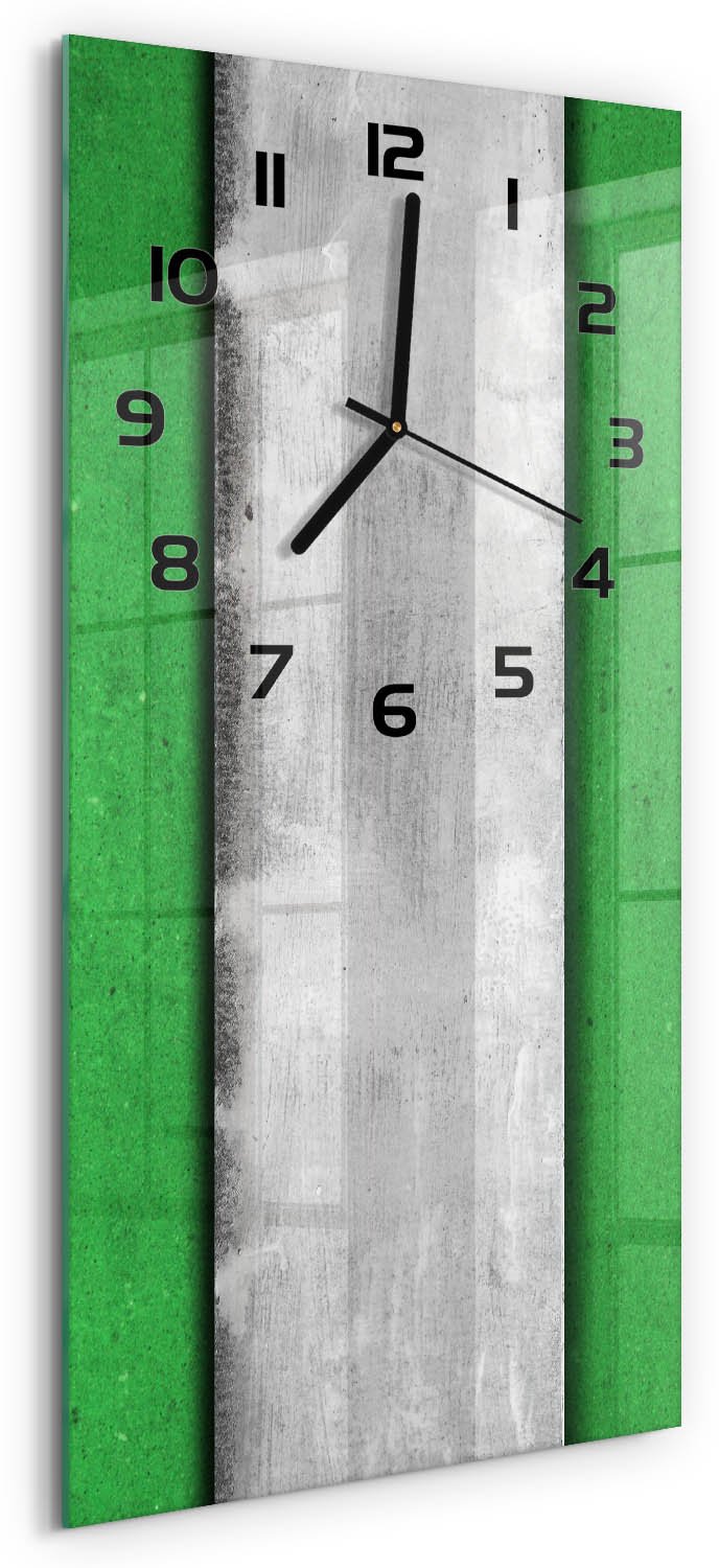 Tulup Wandklok - Groene muur Gekleurde Glazen Klok - 30x60 cm - Groente Glazen Klok Met Print - Zwarte handen - Rechthoekige Klok - Moderne Wandklok Glas - Wandklok Glas Decoratie