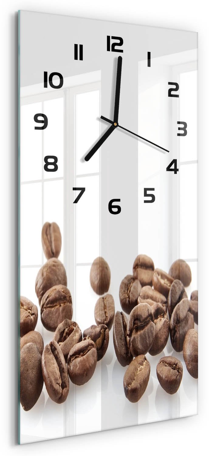 Tulup Wandklok - Koffiebonen Wandklok Glas Met Motief - 30x60 cm - Bruin Decoratieve Glazen Klok - Zwarte handen - Rechthoekige Klok - Gekleurde Glazen Klok - Glazen Klok Met Print