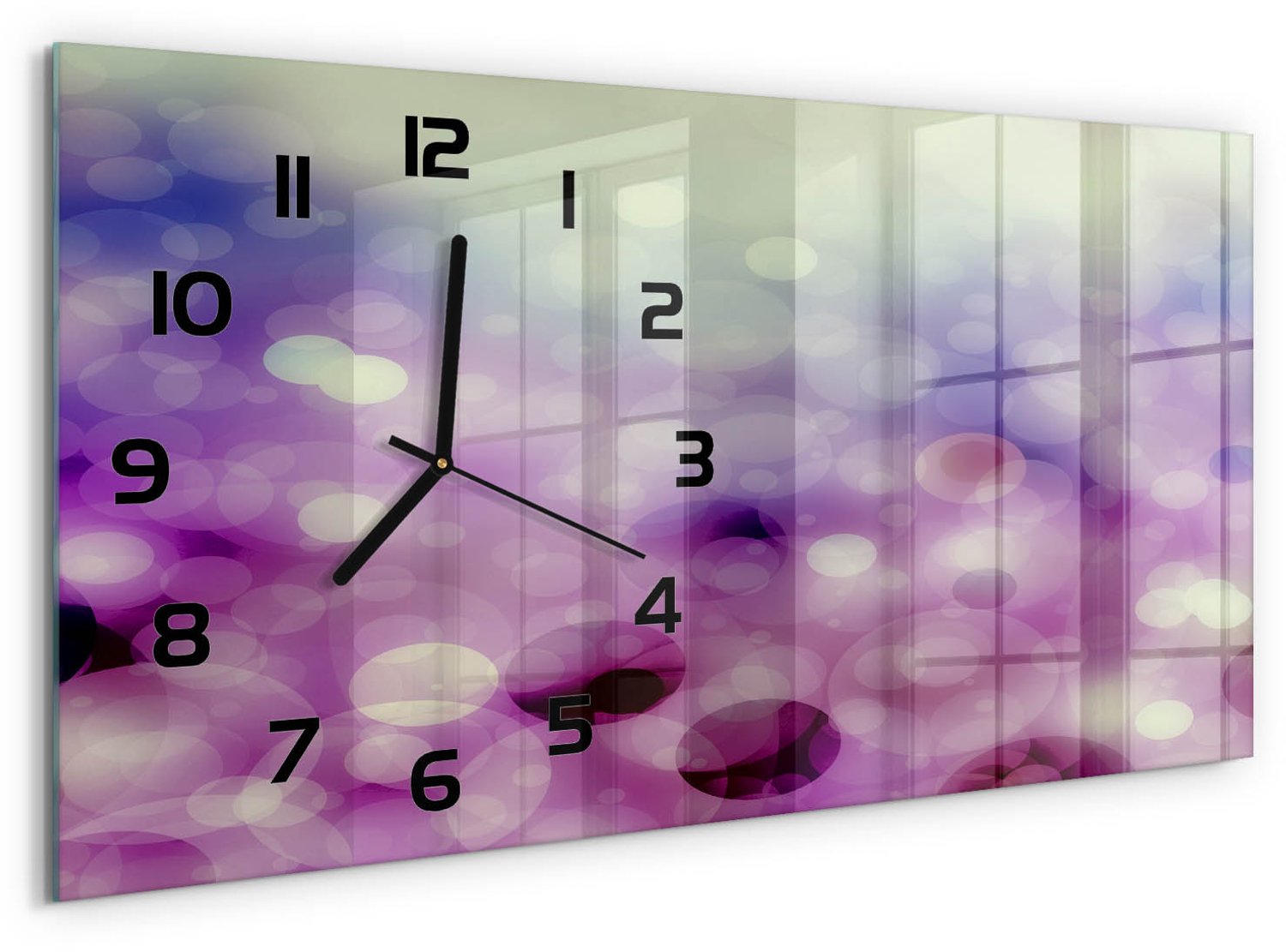 TULUP Wandklok - Paarse wielen Gekleurde Glazen Klok - 60x30 cm - Paars Glazen Klok Met Print - Zwarte handen - Rechthoekige Klok - Moderne Wandklok Glas - Wandklok Glas Decoratie