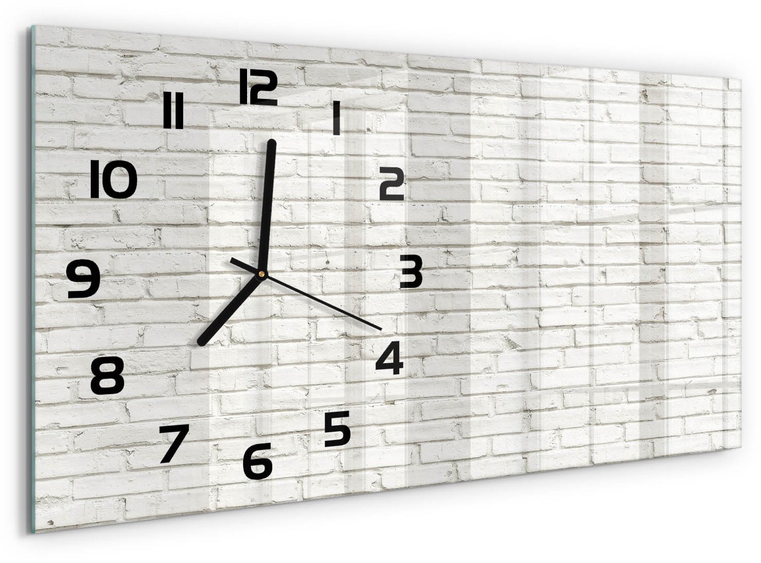 TULUP Wandklok - Bakstenen muur Decoratieve Glazen Klok - 60x30 cm - Wit Glazen Wandklok Design - Zwarte handen - Rechthoekige Klok - Glazen Klok Met Print - Wandklok Glas Met Motief
