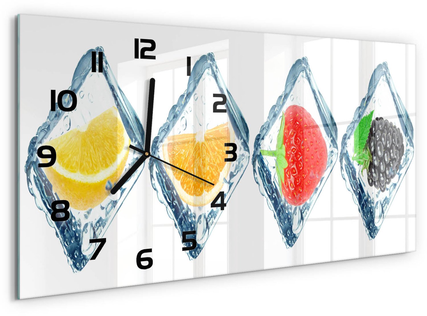 TULUP Wandklok - Fruit in blokjes Decoratieve Glazen Klok - 60x30 cm - Veelkleurig Glazen Wandklok Design - Zwarte handen - Rechthoekige Klok - Glazen Klok Met Print - Wandklok Glas Met Motief