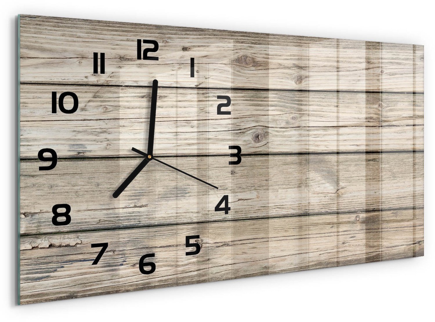 TULUP Wandklok - Houten achtergrond Glazen Wandklok Design - 60x30 cm - Beige Klok Glas Met Opdruk - Zwarte handen - Rechthoekige Klok - Wandklok Glas Met Motief - Decoratieve Glazen Klok