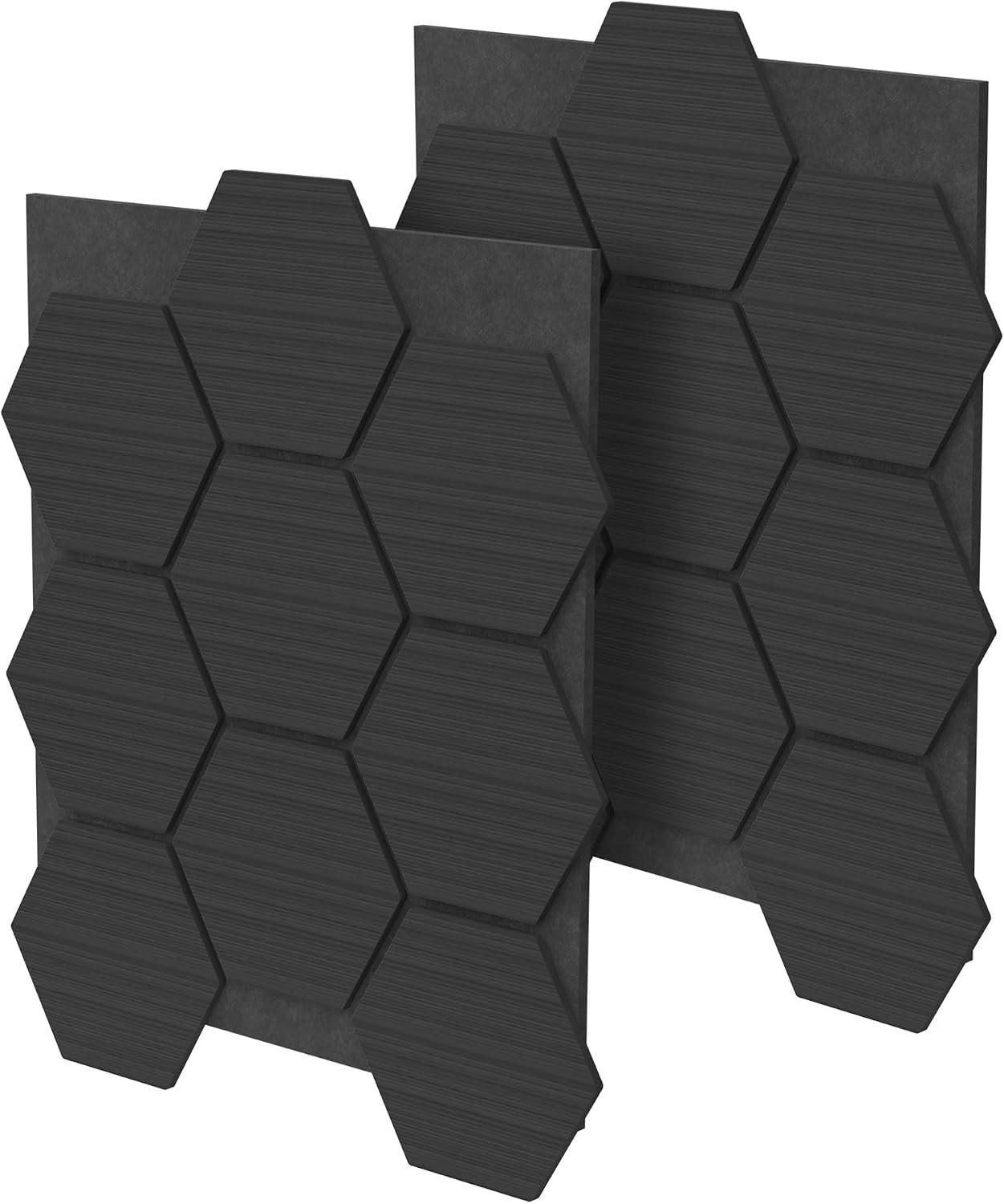 Set van 2 Akoestische MDF Panelen 66x81x2cm 1m² Zwart in Hexagonale Houtlook Geluidswerende Wandpanelen Akoestische Wandbekleding voor Kantoor Studio Muurdecoratie en Geluidsabsorptie