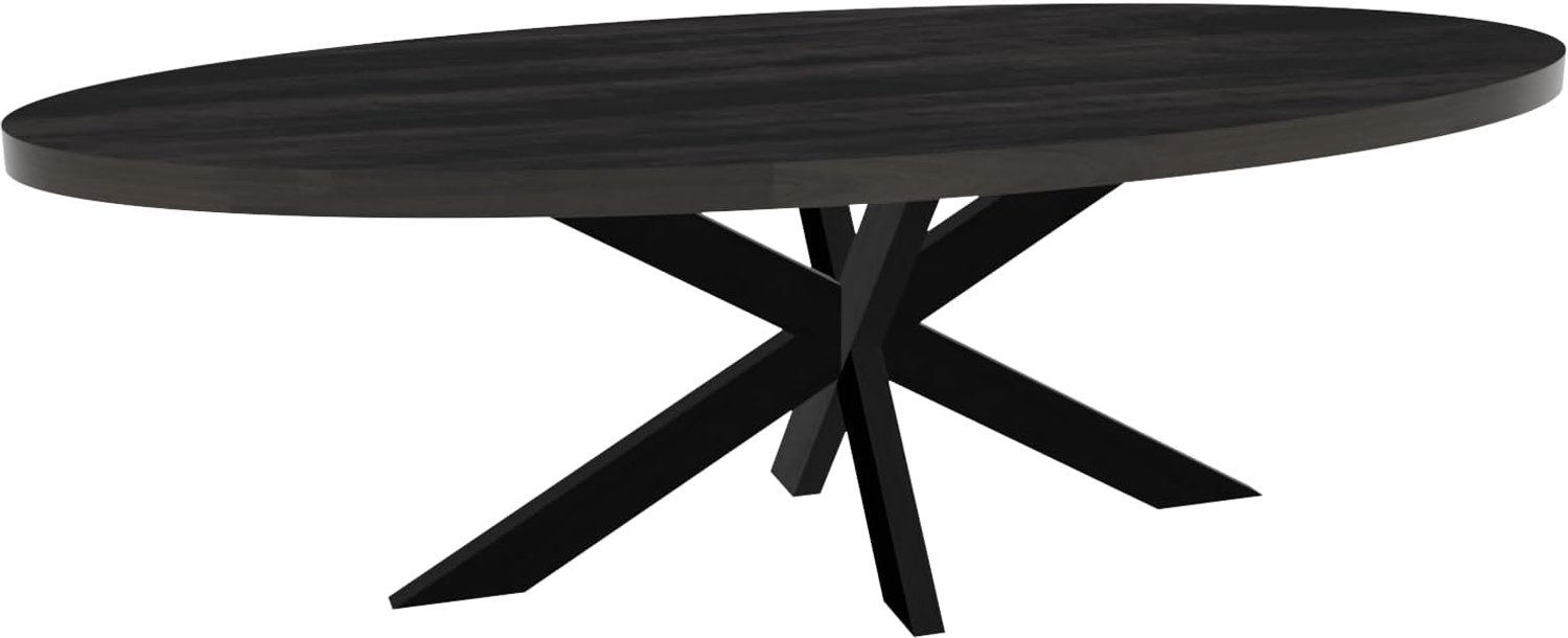 Eettafel ovaal mangohout 240cm James zwart ovale industriële tafel duurzaam mango eetkamertafel