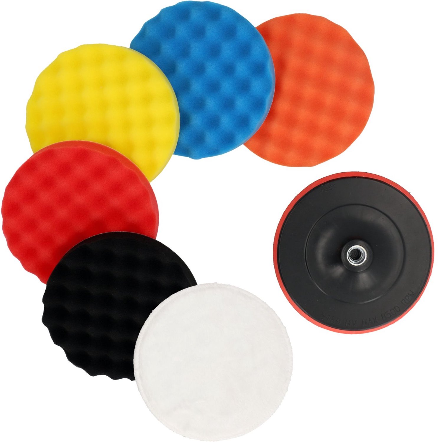 7-delige Polijstspons Set 180mm Polijstschijf Polijst Polijstpads Klittenband Polijstschijf