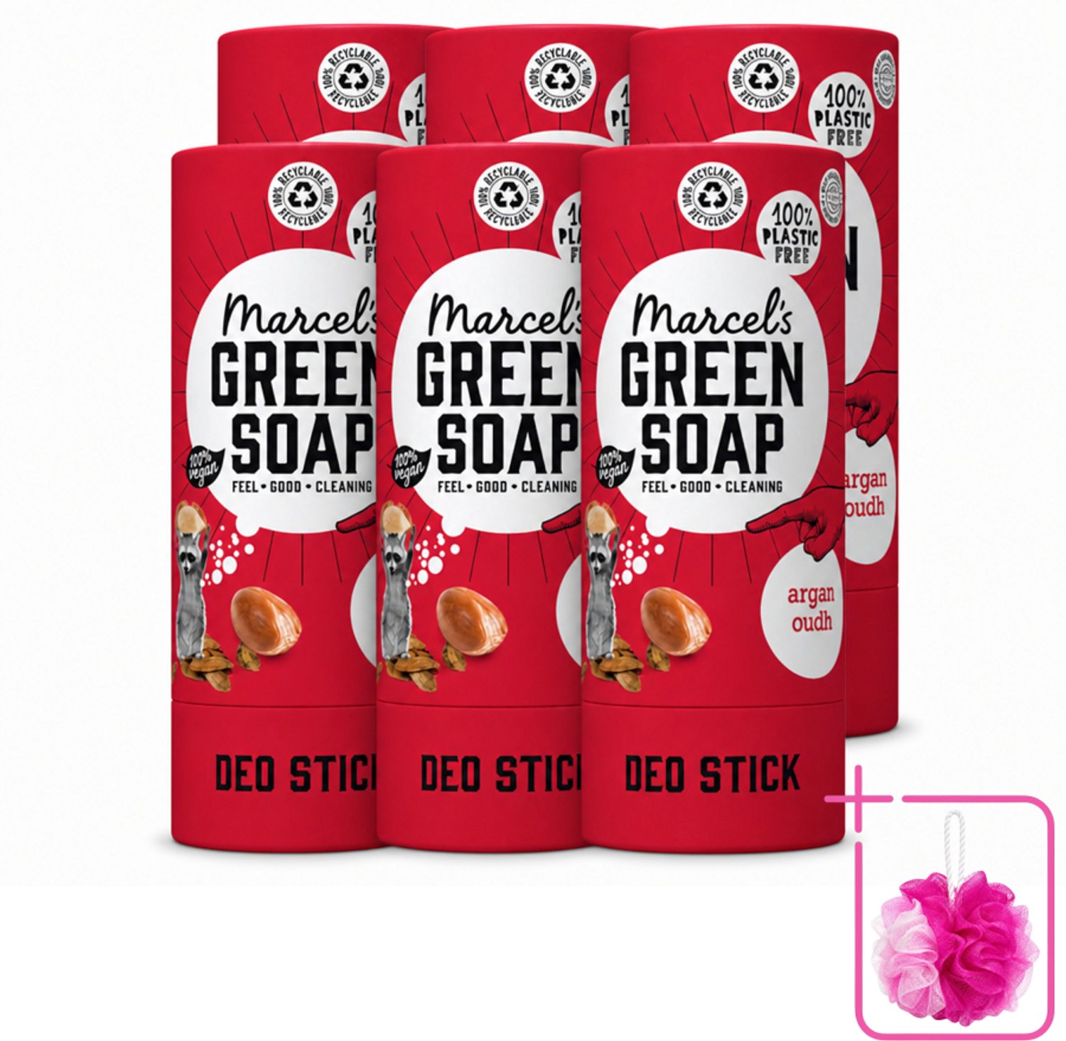 6 x Marcel's Green Soap - Deodorant Stick - Argan & Oudh - Langdurige frisheid - 40 gr - Bulkverpakking - Deodorant - Douchemop - Argan