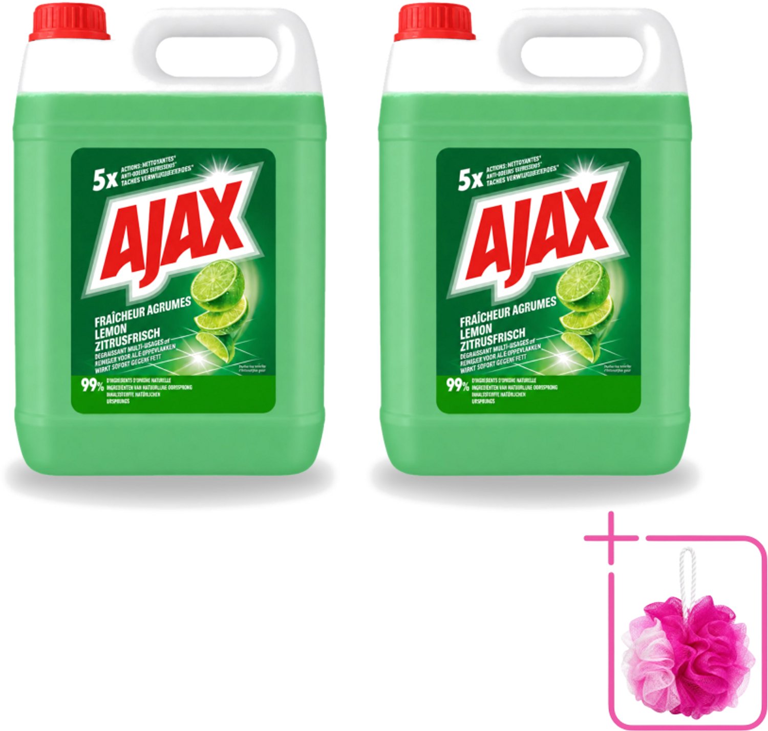 2 x Ajax – Allesreiniger – Limoen – 5000 ml - Bulkverpakking - Allesreiniger limoen - Douchemop - Krachtige reiniger