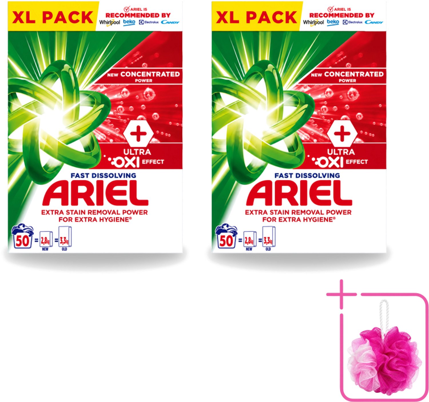 2 x Ariel – Waspoeder – Oxi – 2,8 kg – 50 wasbeurten - Bulkverpakking - Waspoeder - Douchemop - Waspoeder oxi