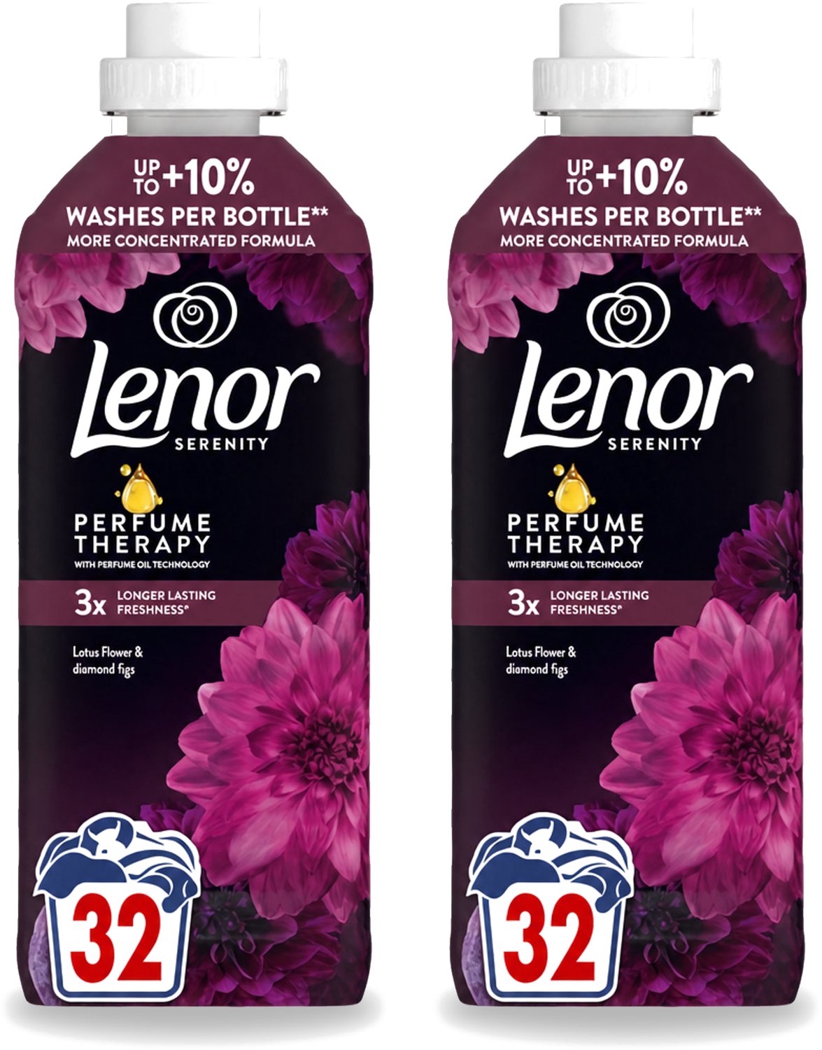2 x Lenor – Wasverzachter – Lotus Flower & Diamond Figs – 32 Wasbeurten – 675 ml - Voordeelverpakking - 2 stuks